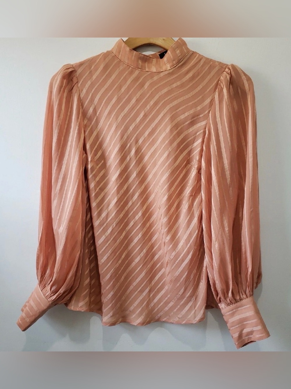 Lulu's Dusty Peach Satin Stripe High-Neck Blouse